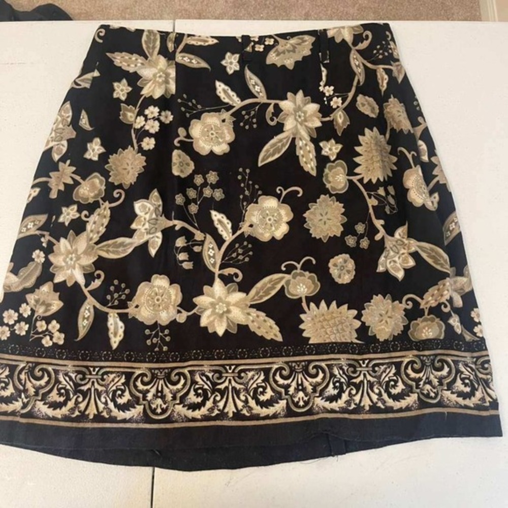Talbots‎ Vintage Black Floral Rayon Wrap Mini Skirt Made in USA Womens  10